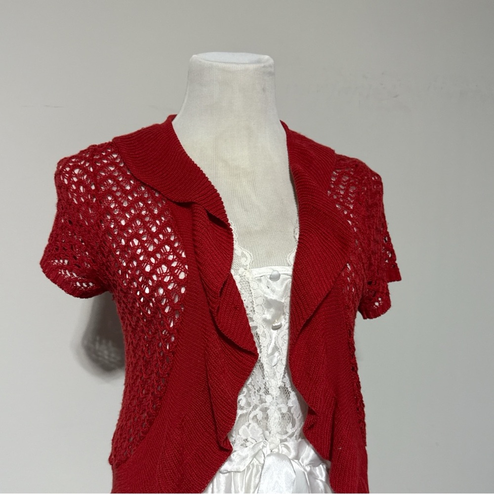 Chic Red Open-Knit Women's Cardigan
